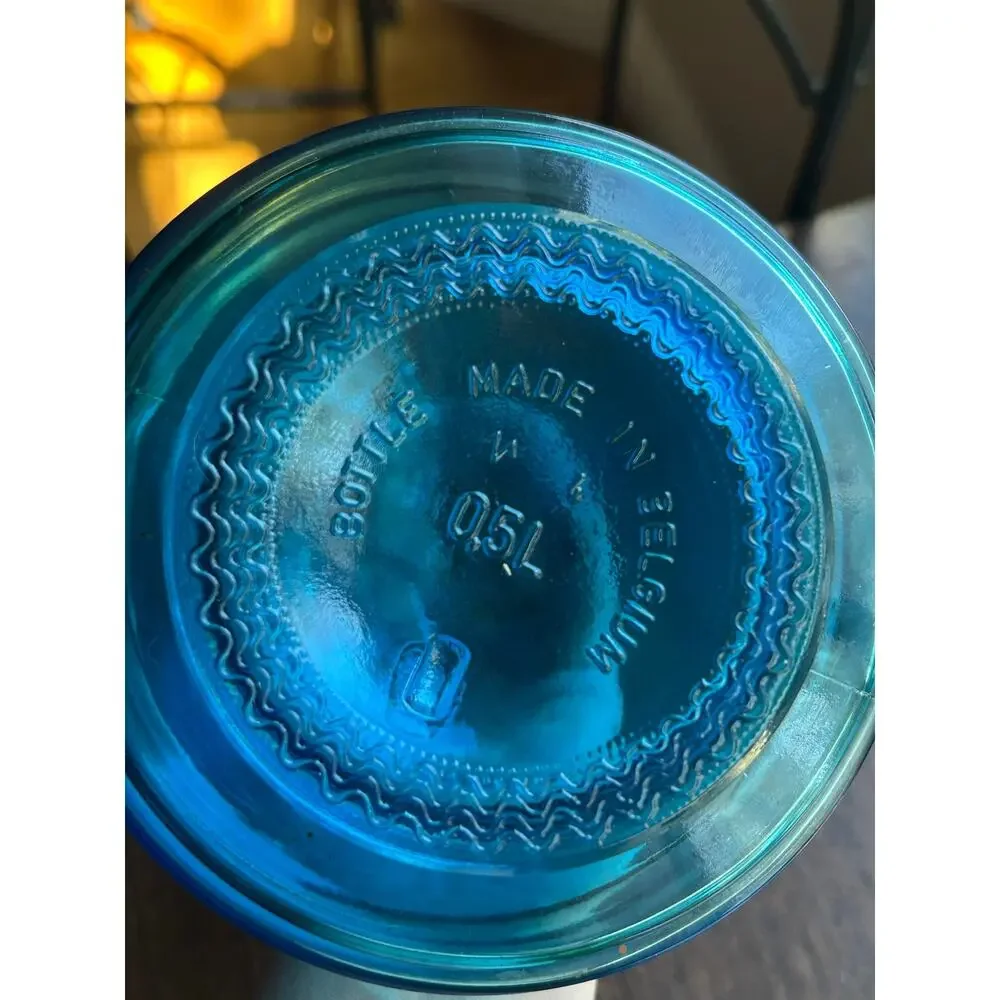 Vtg Mid Century Blue Decanter Bottle with Stopper 8.5